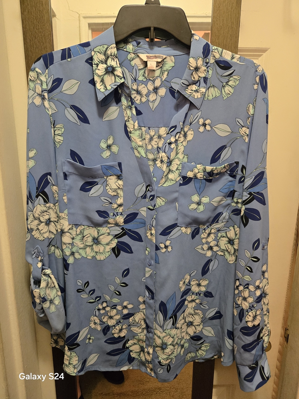 Candie's Blue Floral Button-Up Blouse
